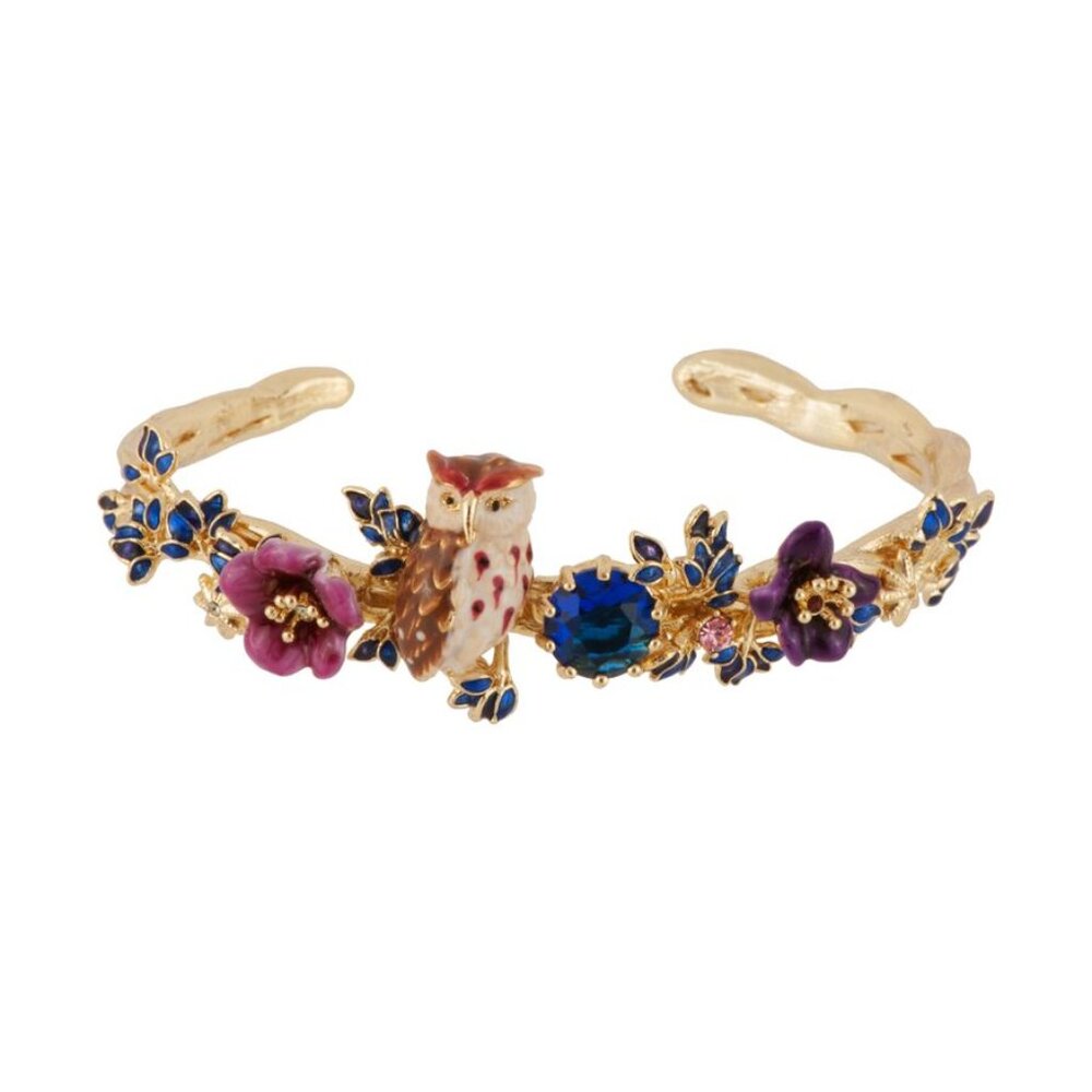 Les Nereides Eagle Owl, Leaves, Burgundy Flower Dark Blue Stone Bracelet S
